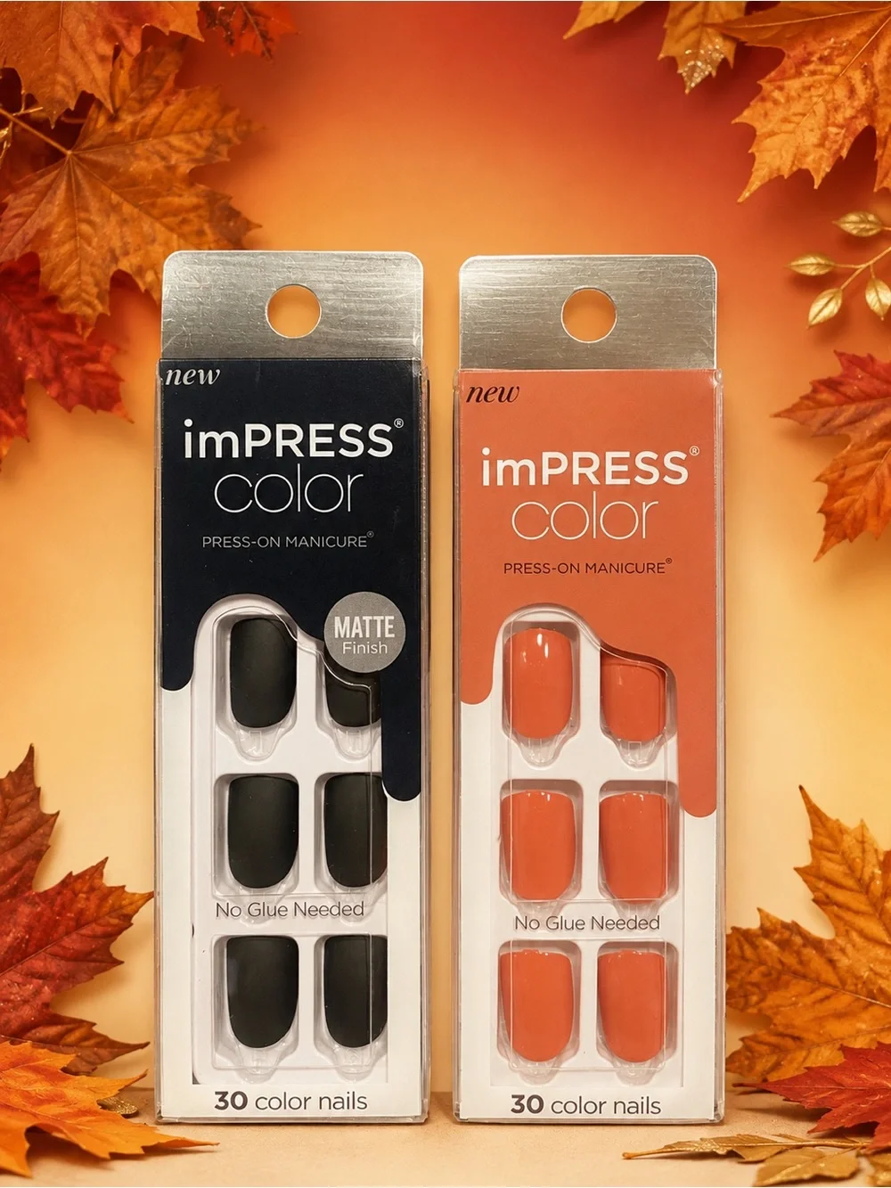imPRESS Color Press-On Nails — Matte Black & Caramel Duo